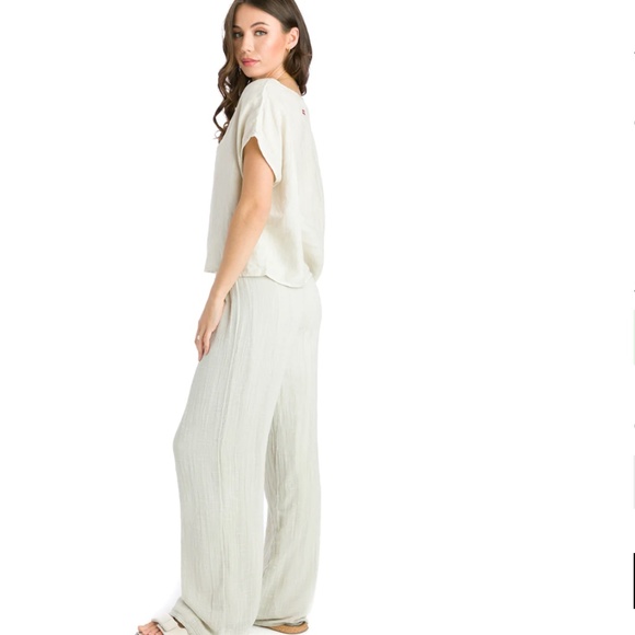 Hard Tail Forever Cotton Gauze Flat Waist Pant White and Navy stripe - Picture 6 of 15